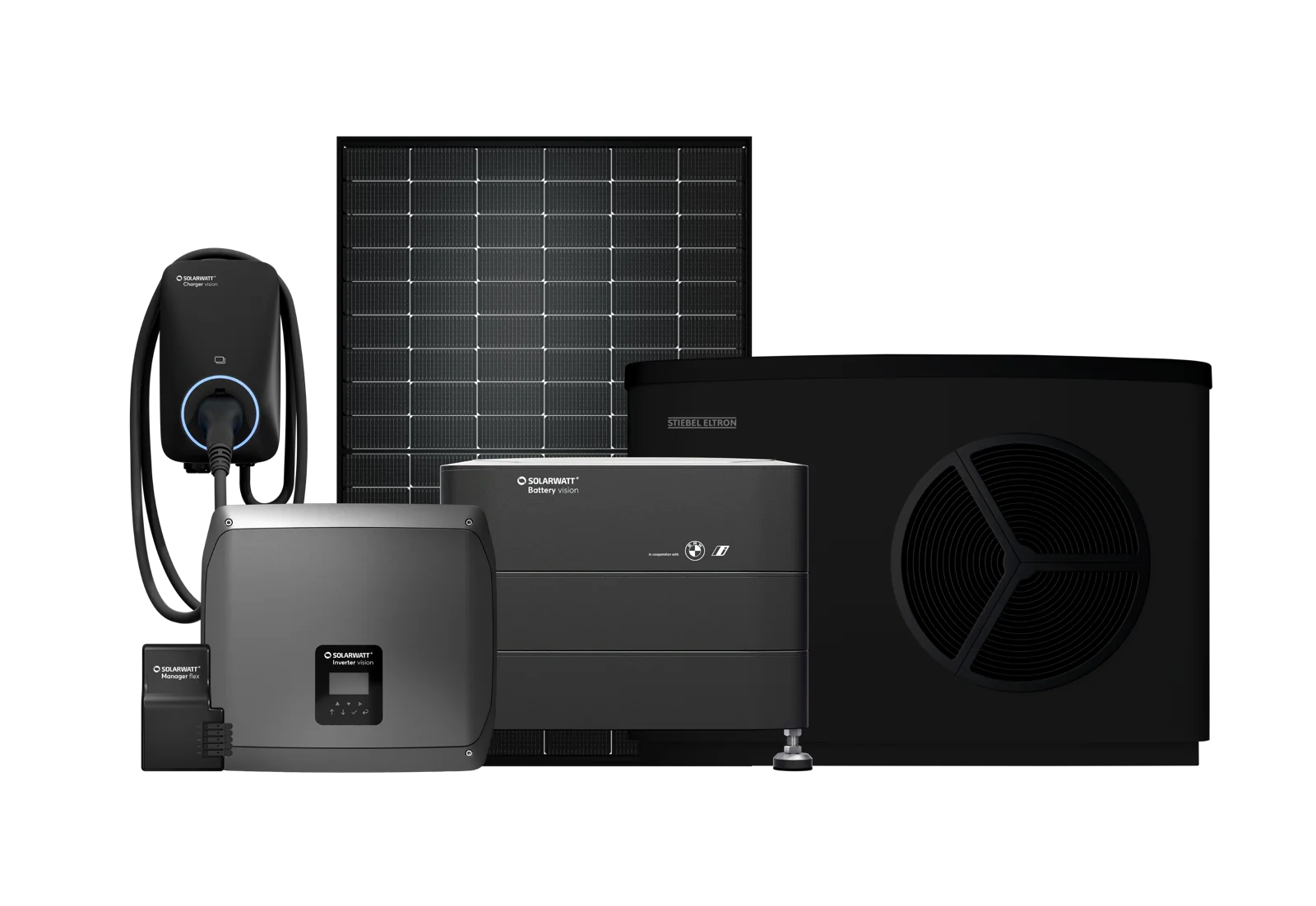 SOLARWATT solar panels with the SOLARWATT Home battery, inverter, EV charger and energy manager